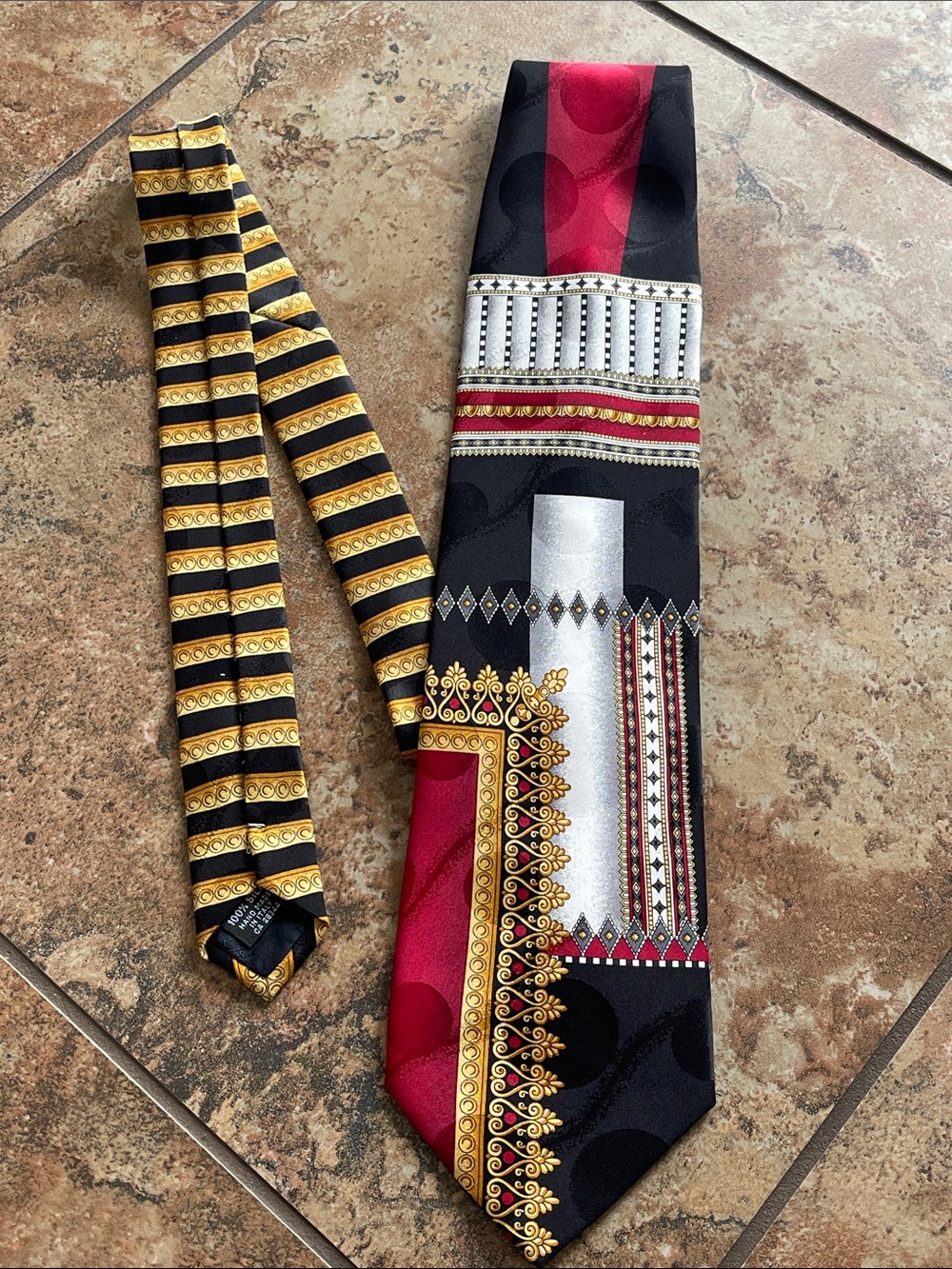 GINO ROSSINI | Made in Italy 100% Silk | Designer Tie | Black Red Gold Baroque